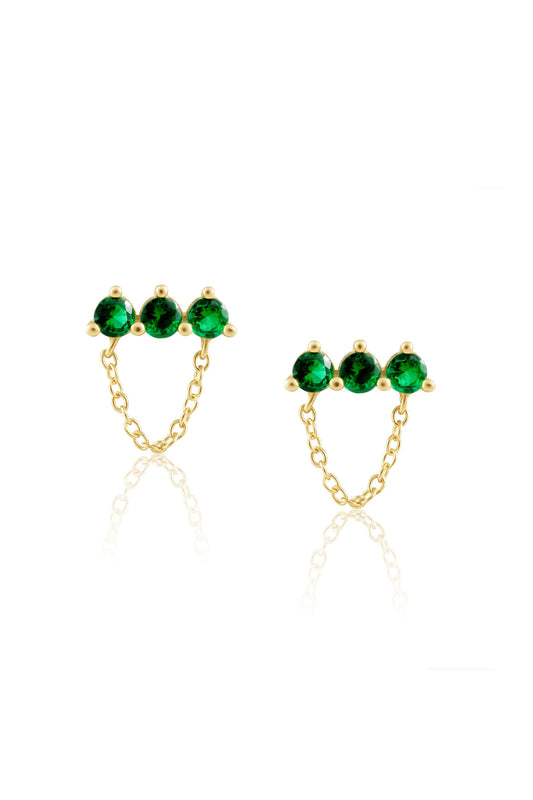 Earrings- Sahira Design Magda Emerald Chain Studs