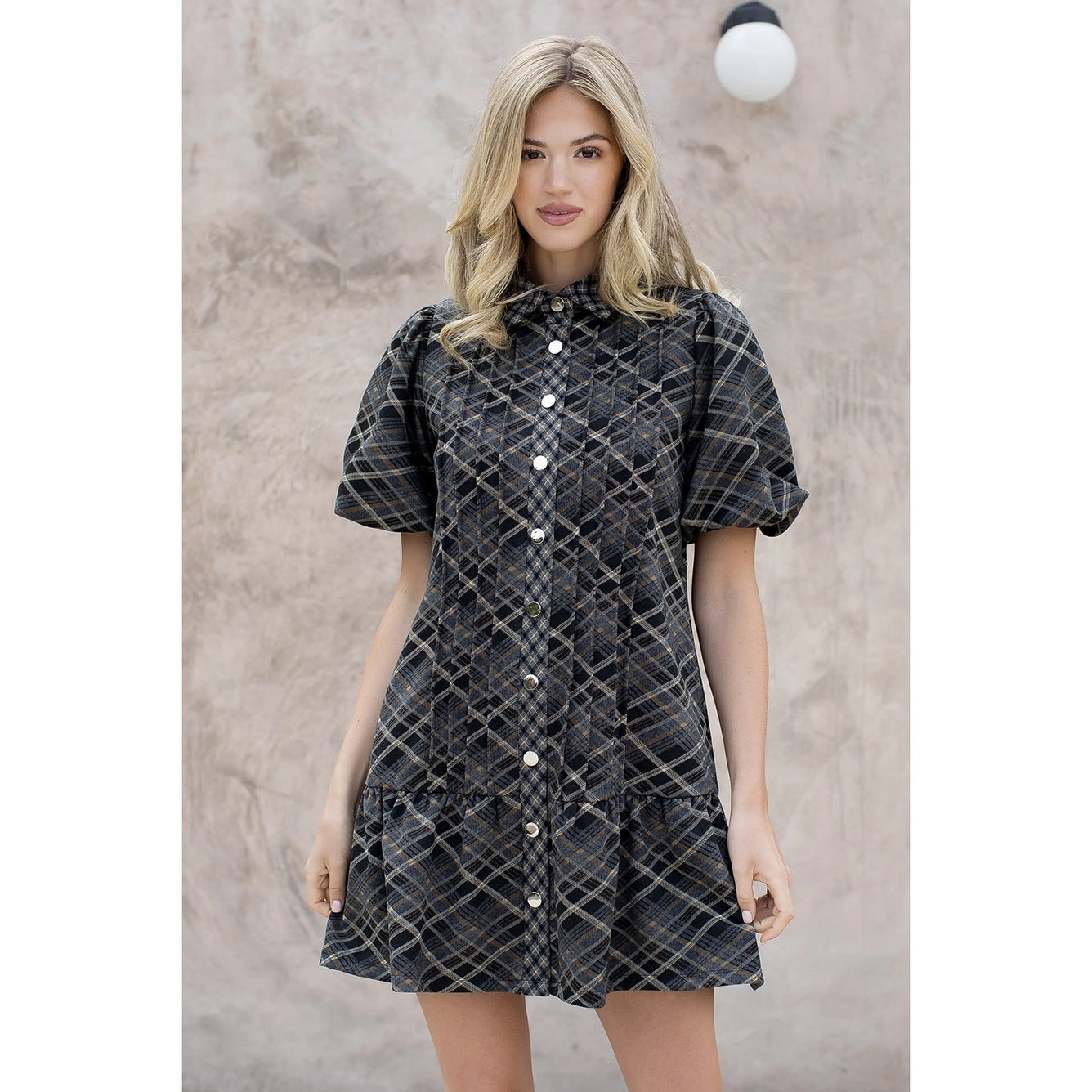 Apparel- THML Puffed Sleeve Plaid Dress