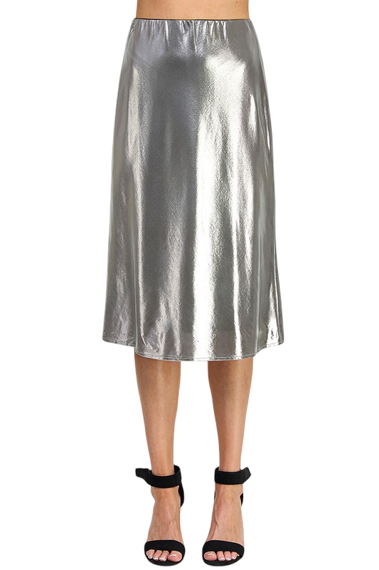Apparel-Allie Rose Liquid Metal Midi Skirt
