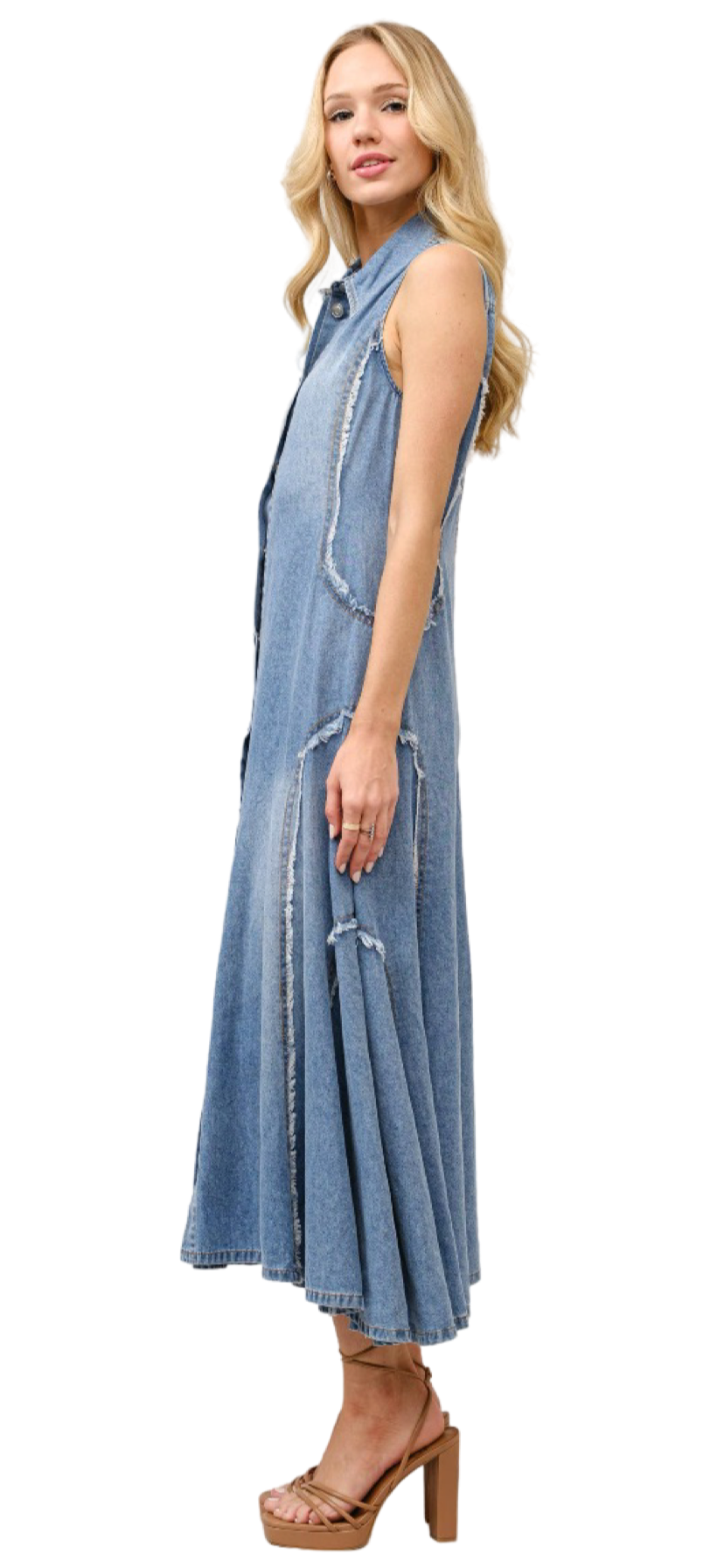 Apparel- Blue B. Raw Edge Denim Shirt Maxi Dress