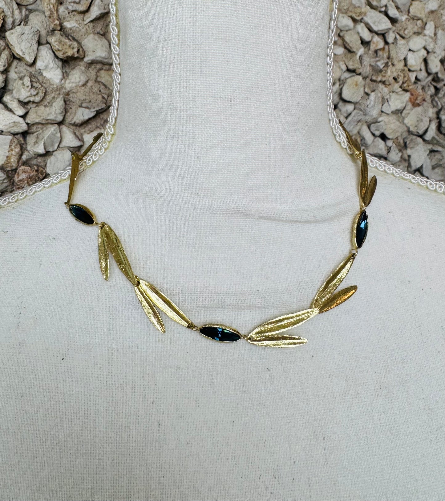Necklaces- Kalliope Open Leaf and Crystal Necklace