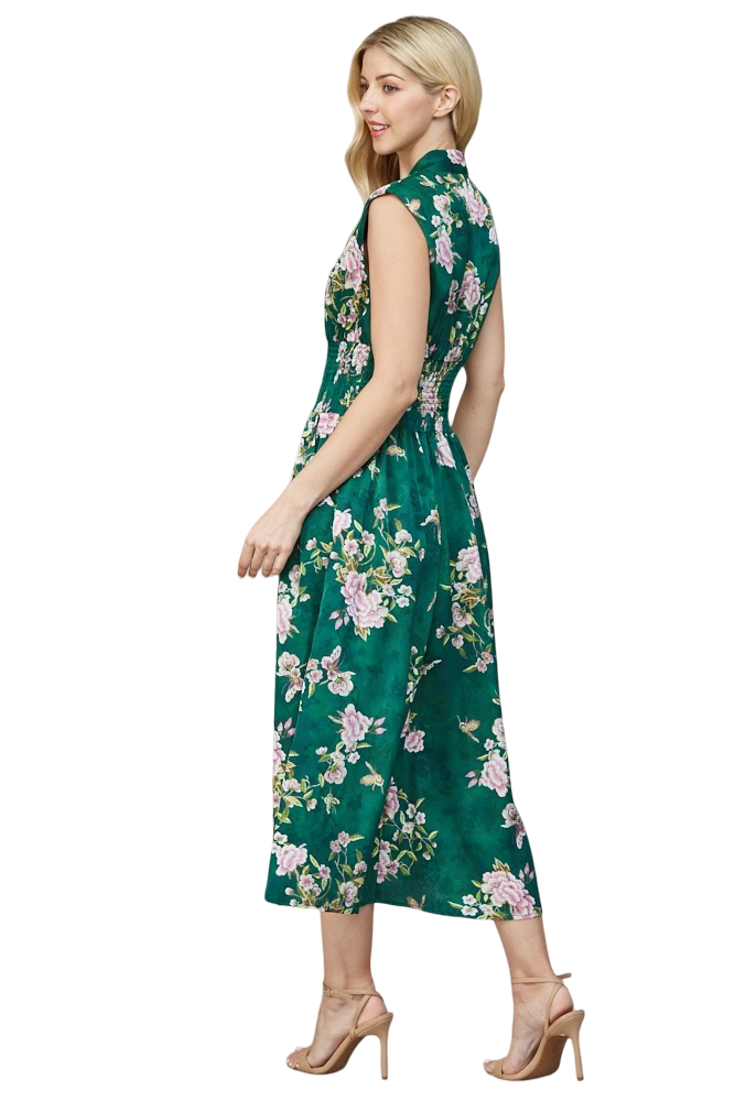 Apparel-Fate Floral Jacquard Front Zip Midi Dress