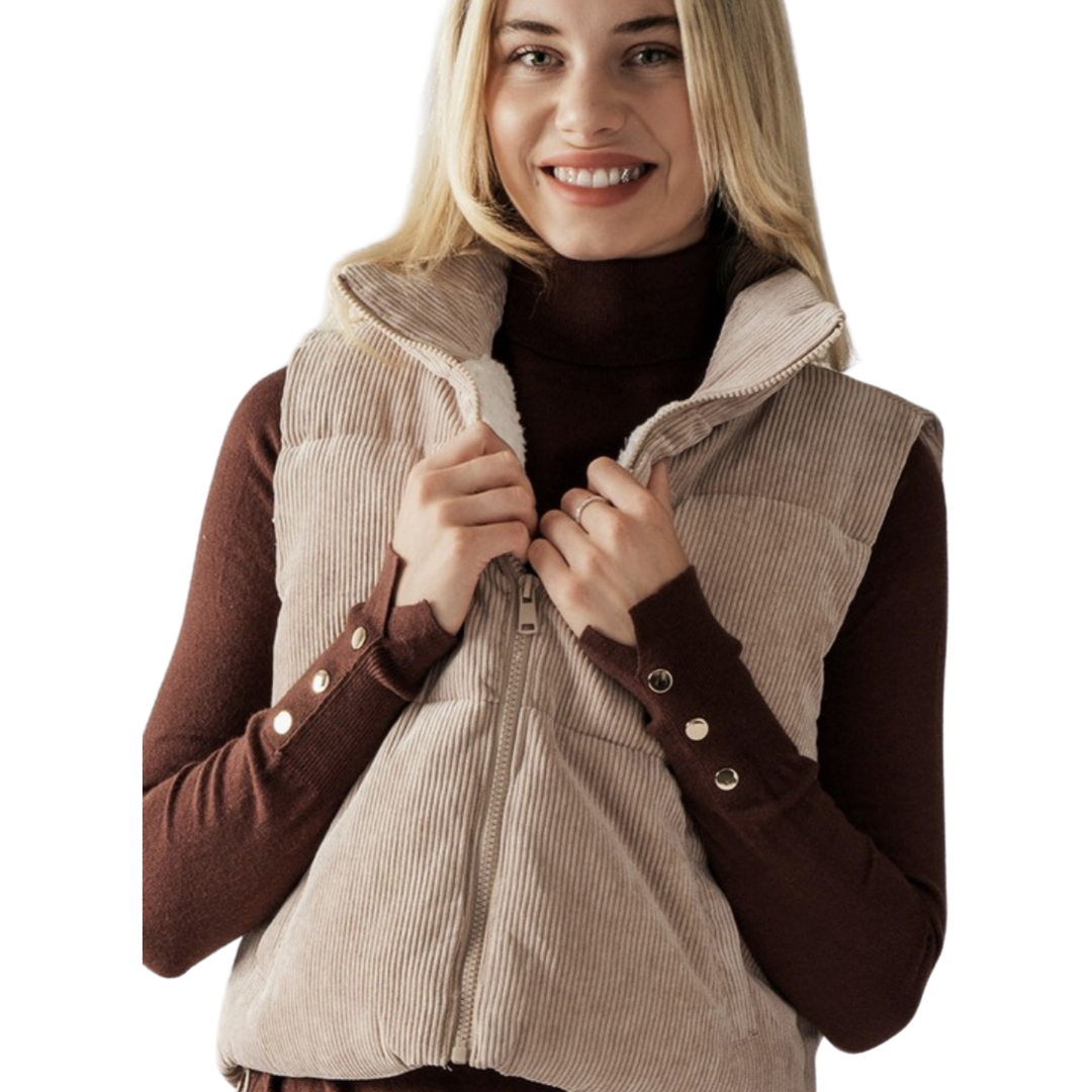 Apparel- Trend Notes Corduroy Cropped Puffer Vest