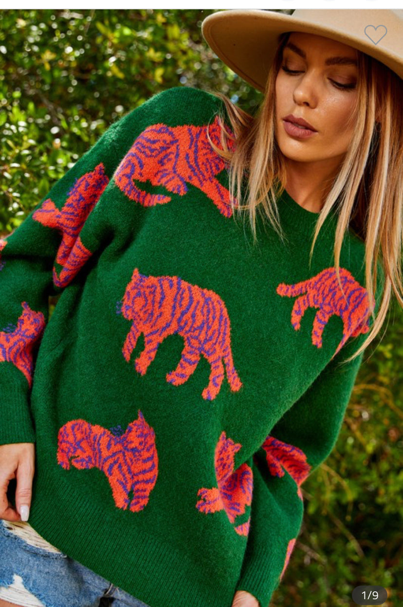 Apparel- Wanna B ME Lucky Tiger Pattern Knitted Sweater