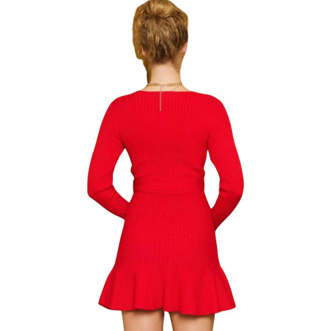 Apparel- Idem Ditto Ribbed Tie Waist Sweater Dress