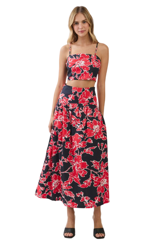 TCEC Floral Print Drop Waist Maxi Skirt