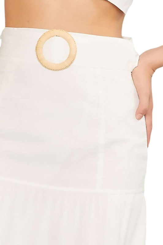Apparel- Main Strip Side Zipper Belted Ruffled Solid Maxi Skirt
