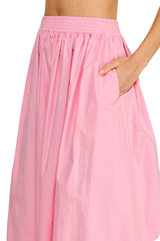 Strut and Bolt Contrast Frayed Trim Detail Poplin Midi Skirt