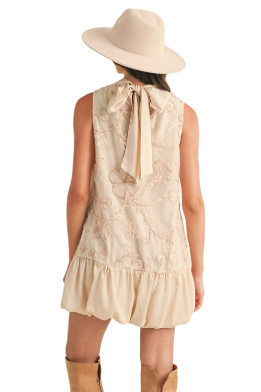 Apparel- En Merci Embellished Mixed Media Bubble Hem Mini Dress