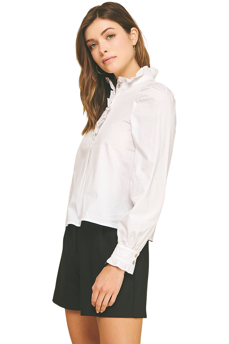 Apparel- Pinch Ruffled Block Neck Blouse Top