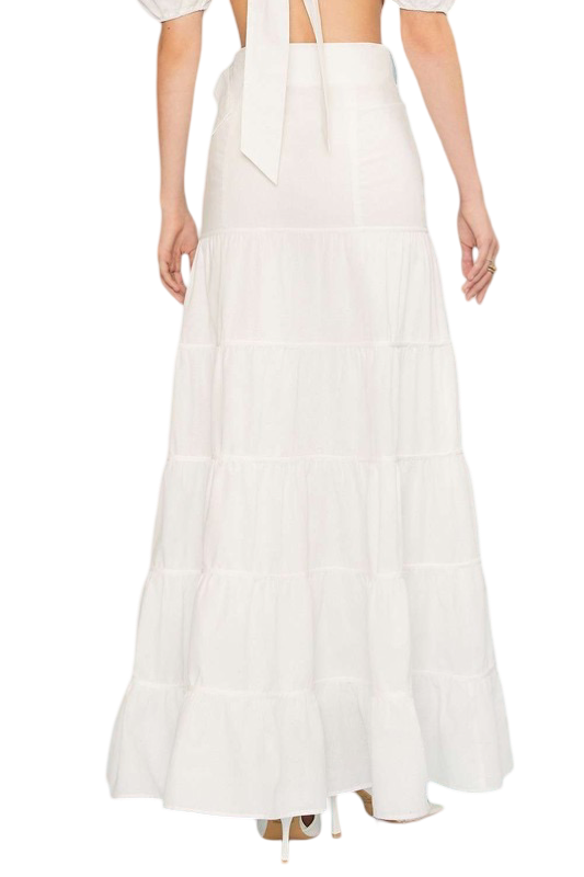 Apparel- Main Strip Side Zipper Belted Ruffled Solid Maxi Skirt