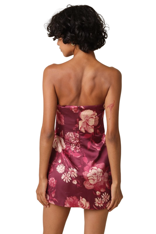 Olivaceous Rowan Floral Satin Strapless Floral Mini Dress