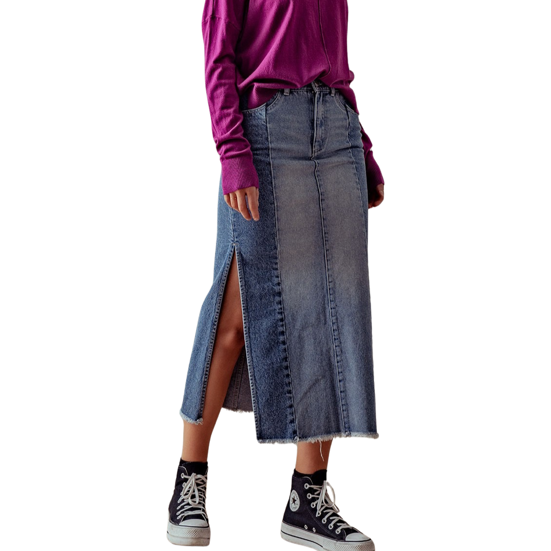 Apparel- Trend Notes Side Slit Denim Skirt