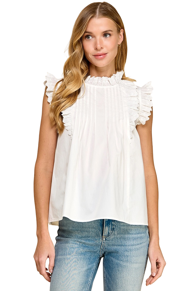 Apparel-TCEC Ruffle Sleeve Tie Front Blouse Top