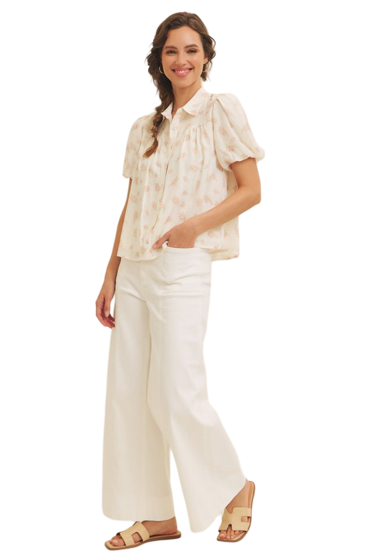 Apparel- In February Sheer Floral Button Down Blouse