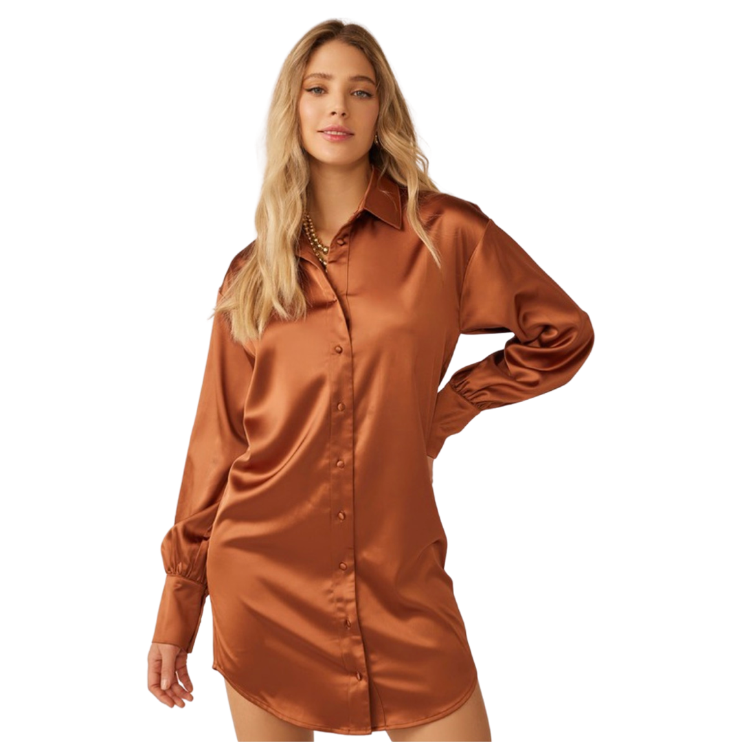 Apparel- Idem Ditto Satin Shirt Mini Dress