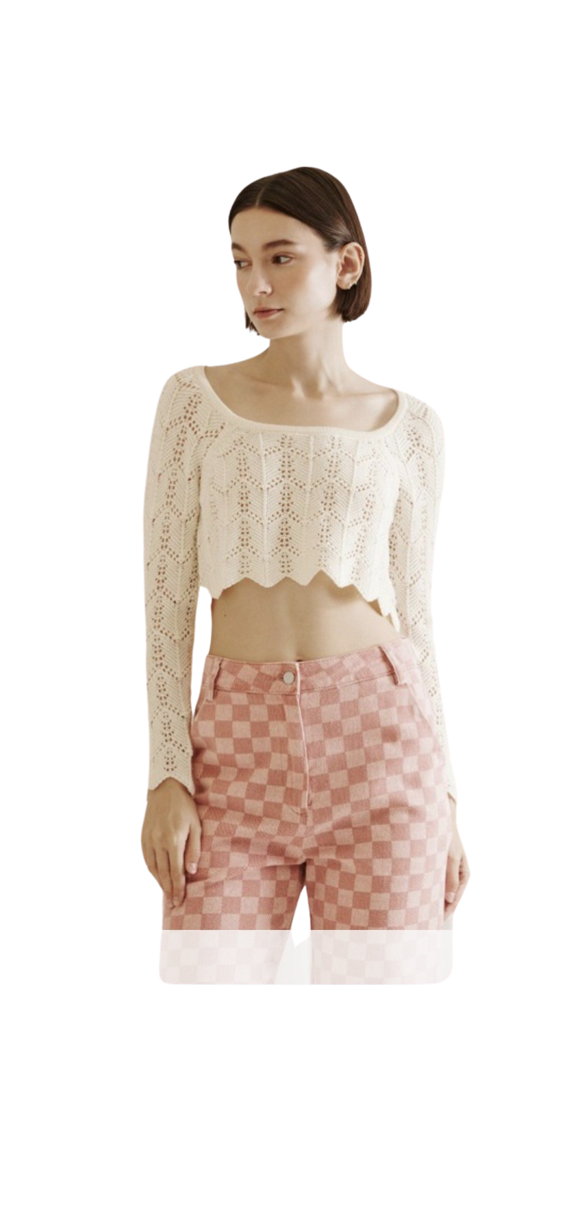 Apparel- Storia Scalloped Detail Cropped Sweater Top