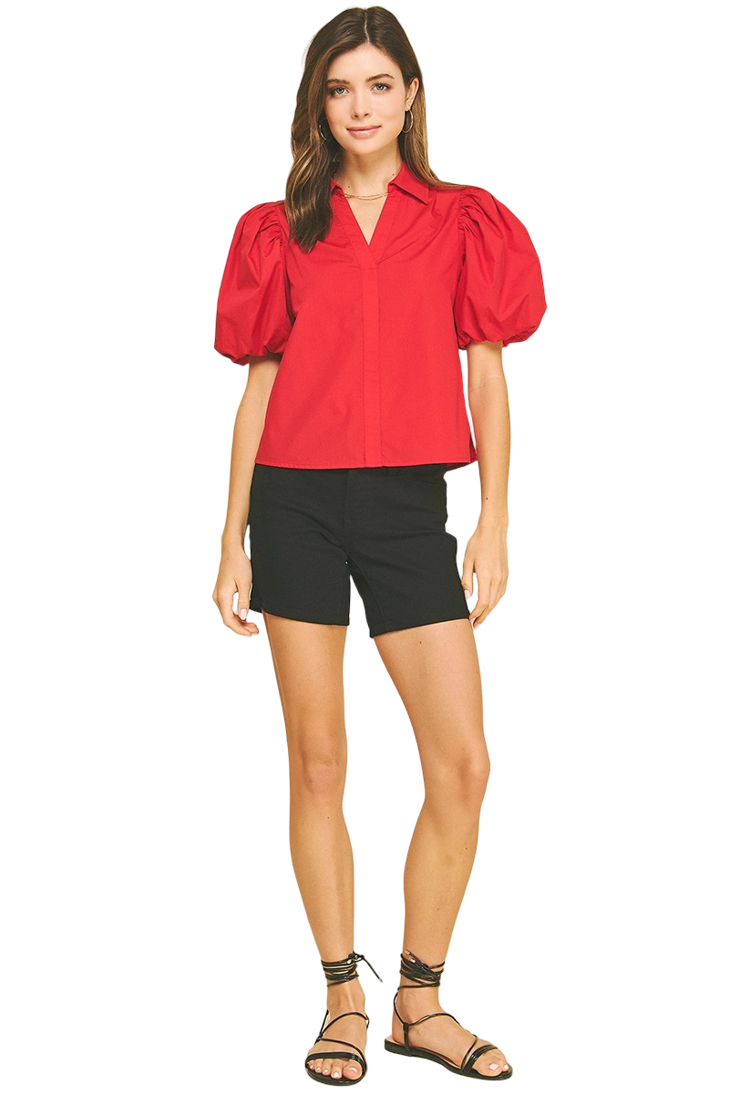 Apparel- Pinch Bubble Sleeve Short Sleeve Top