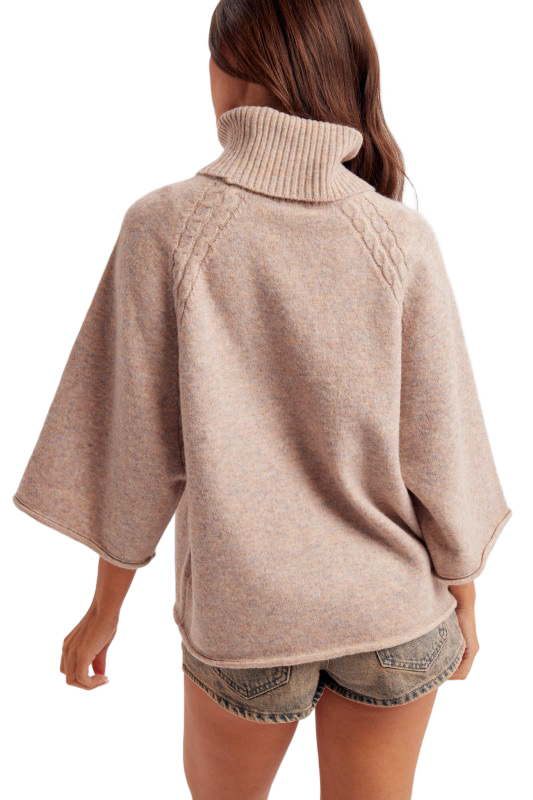 Hem and Thread Mini Cable Detail Turtleneck Sweater Top