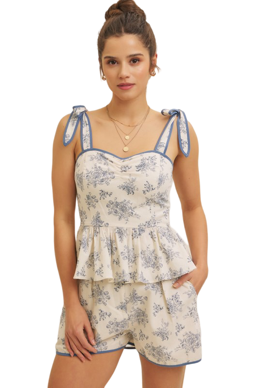Apparel- In February Floral Print Cotton Peplum Top