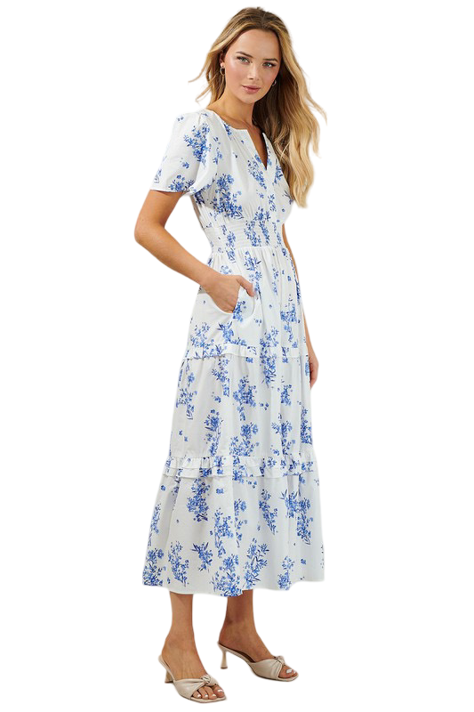 Apparel- Sugarlips Bestia Floral Palmer Poplin Tiered Maxi Dress