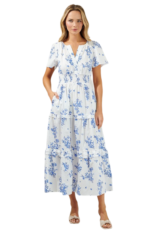Apparel- Sugarlips Bestia Floral Palmer Poplin Tiered Maxi Dress
