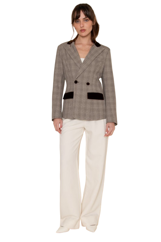 Chaqueta estilo blazer Fore Collection a cuadros con detalles de terciopelo