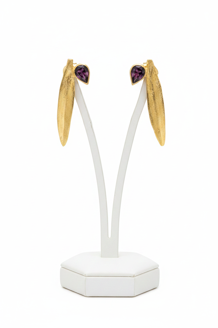 Earrings- Kalliope Drop Leaf and Crystal Earrings