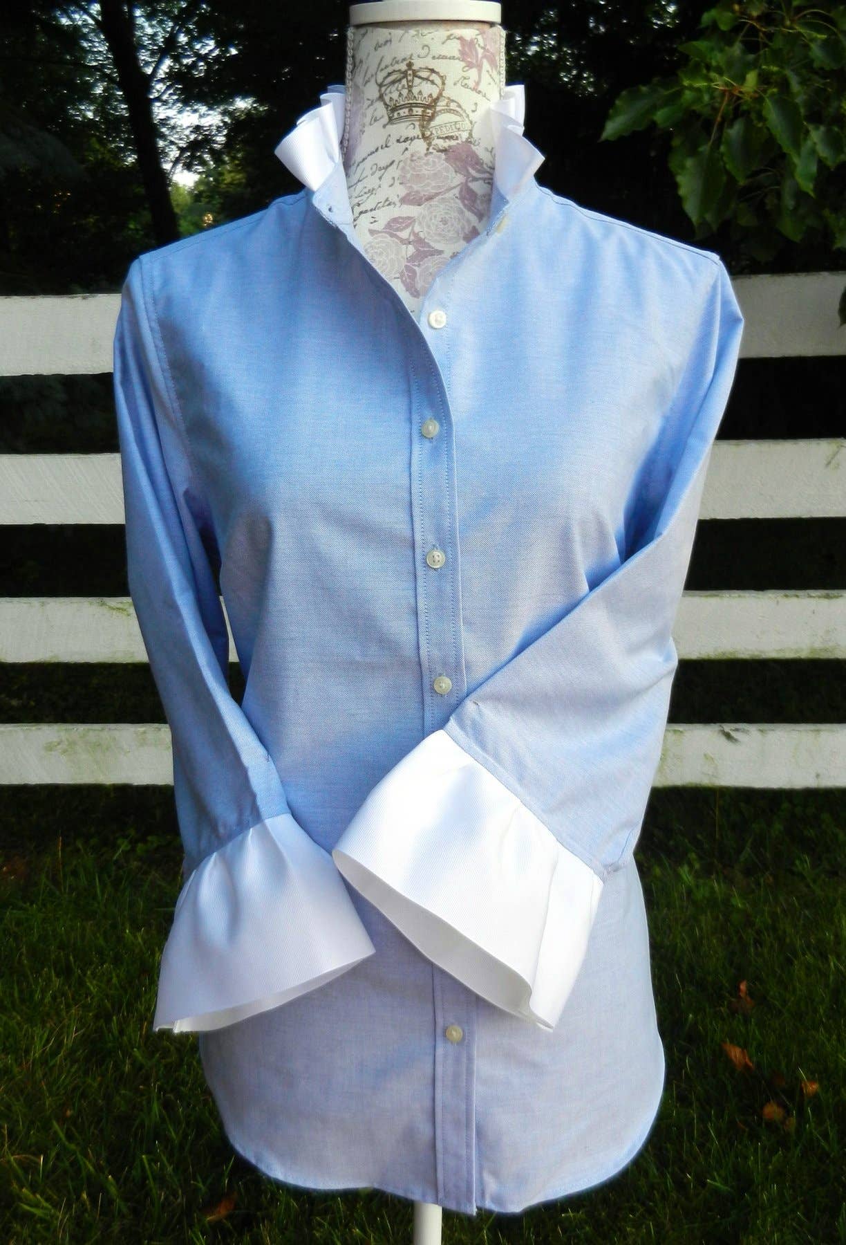 Apparel- Pearly Vines Scarlett Oxford Ribbon Trim 3/4 Sleeve- Blue