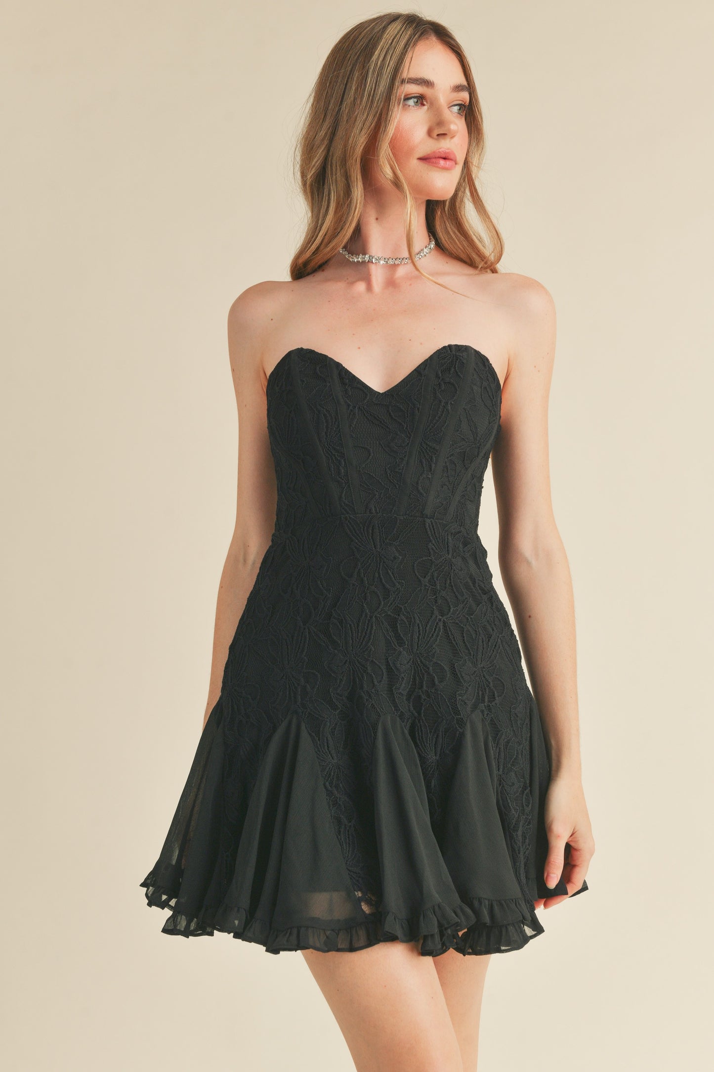 Apparel- Mabel Floral Lace Tube Mini Dress