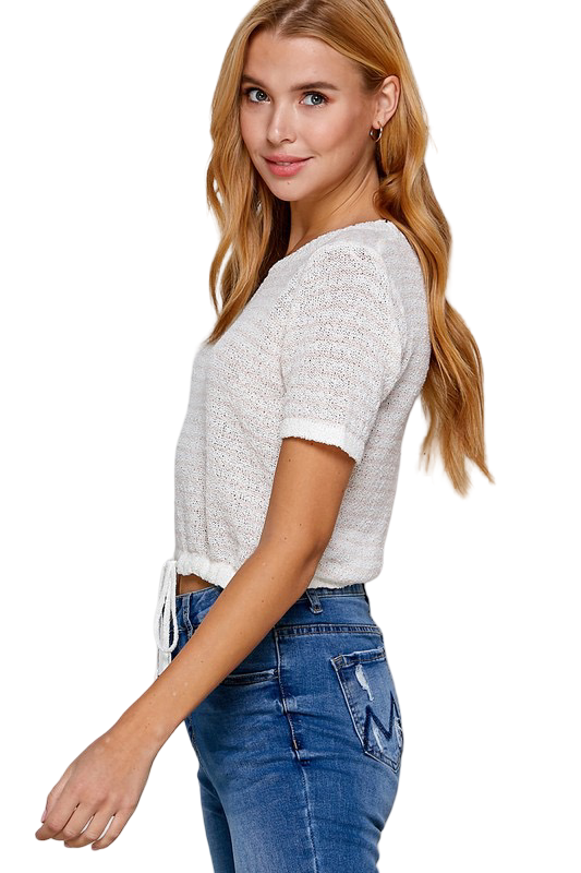 Apparel- Sweet Lemon Ditsy Floral Textured Striped Knit Top