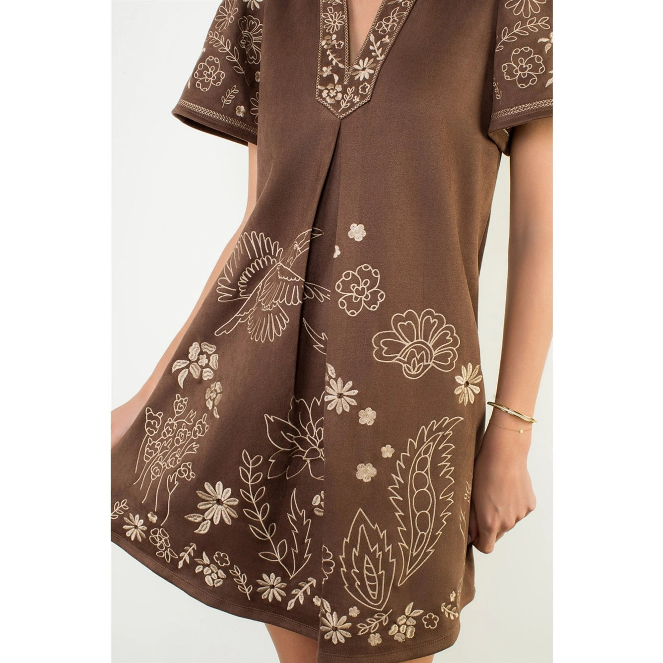 Apparel- THML Short Sleeve Embroidered Detail Dress