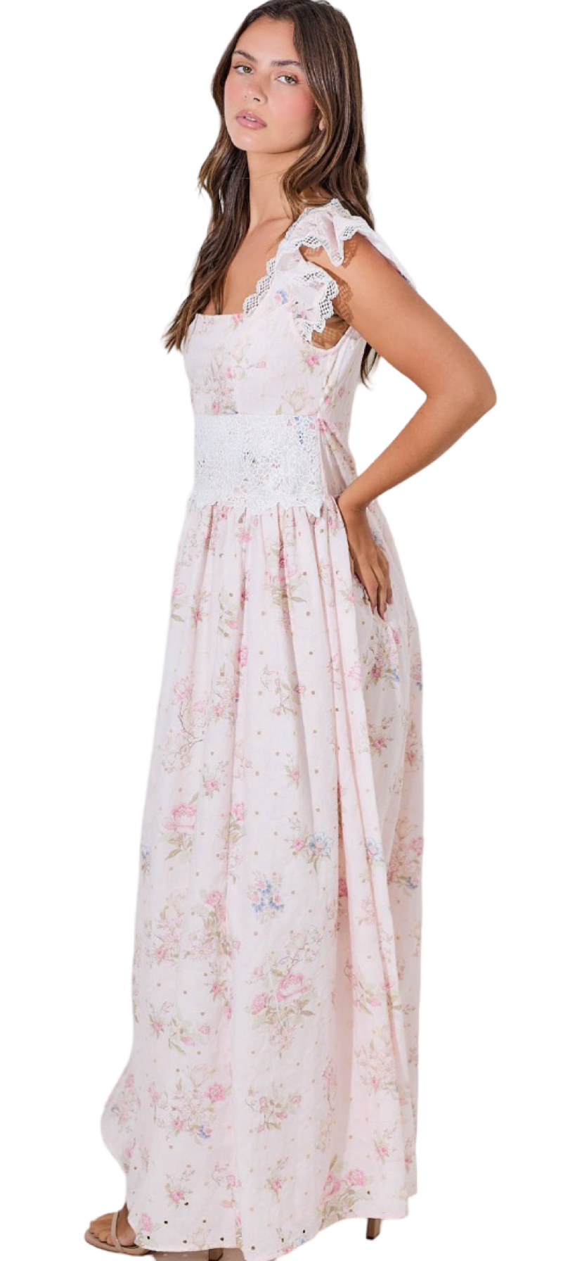 Apparel- Baeverly by Wellmade Floral Lace Smocked Maxi