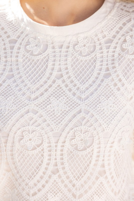 Apparel- VOY Ruffled Banded Detail Lace Top