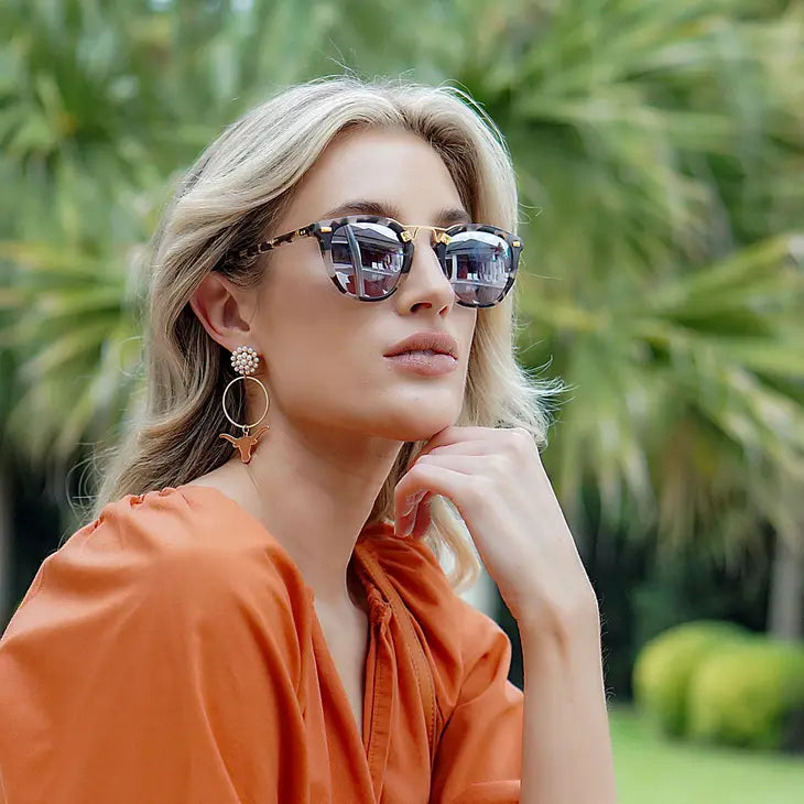 Earrings- Canvas Texas Longhorns Pearl Cluster Enamel Hoop Earrings