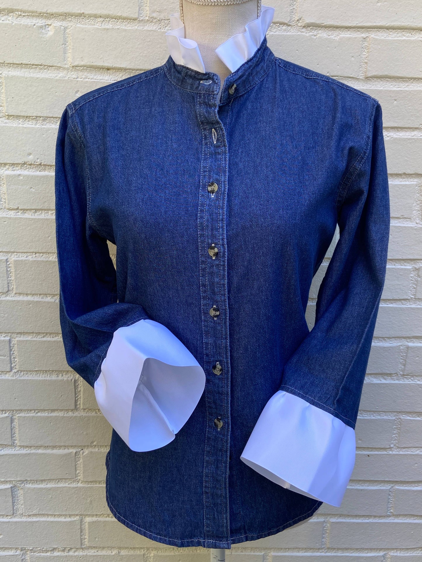 Apparel-Pearly Vines Barbara Ann Denim Ribbon Trim 3/4 Sleeve