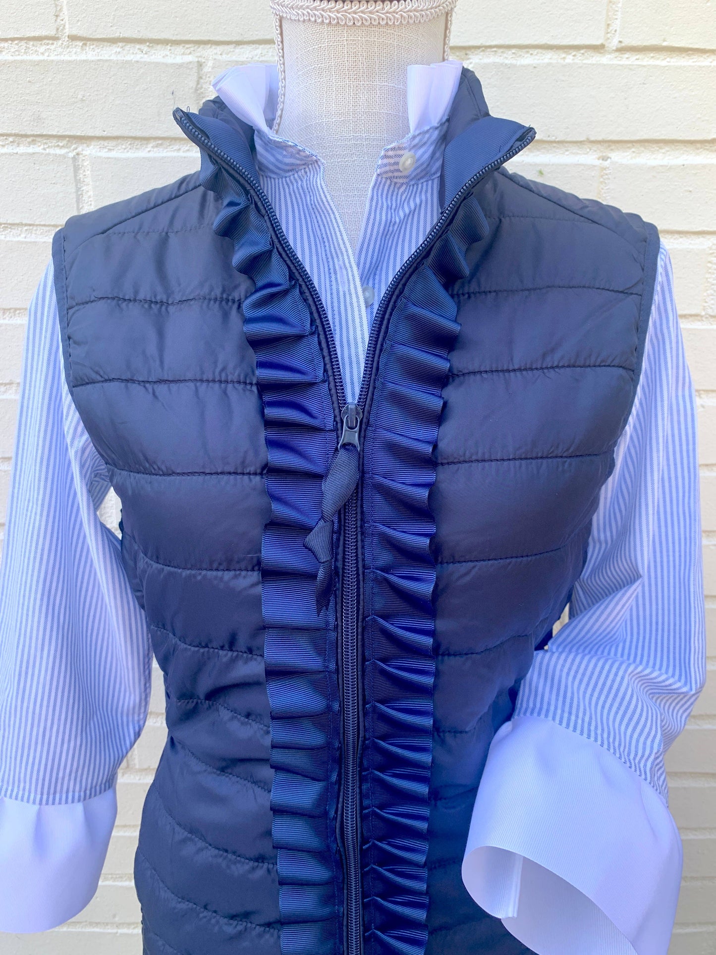 Apparel- Pearly Vines Scarlett Oxford Ribbon Trim 3/4 Sleeve- Blue