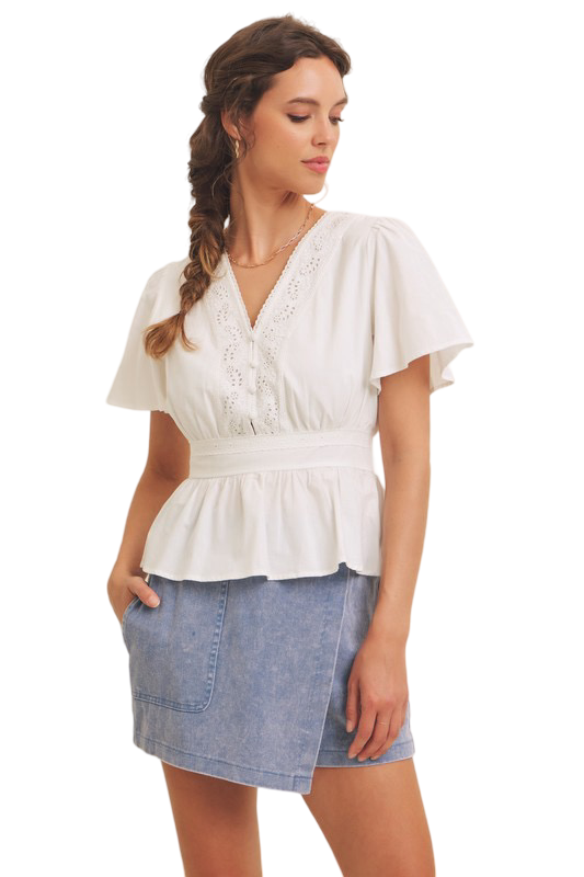 Apparel- In February Button Down Cotton Eyelet Blouse