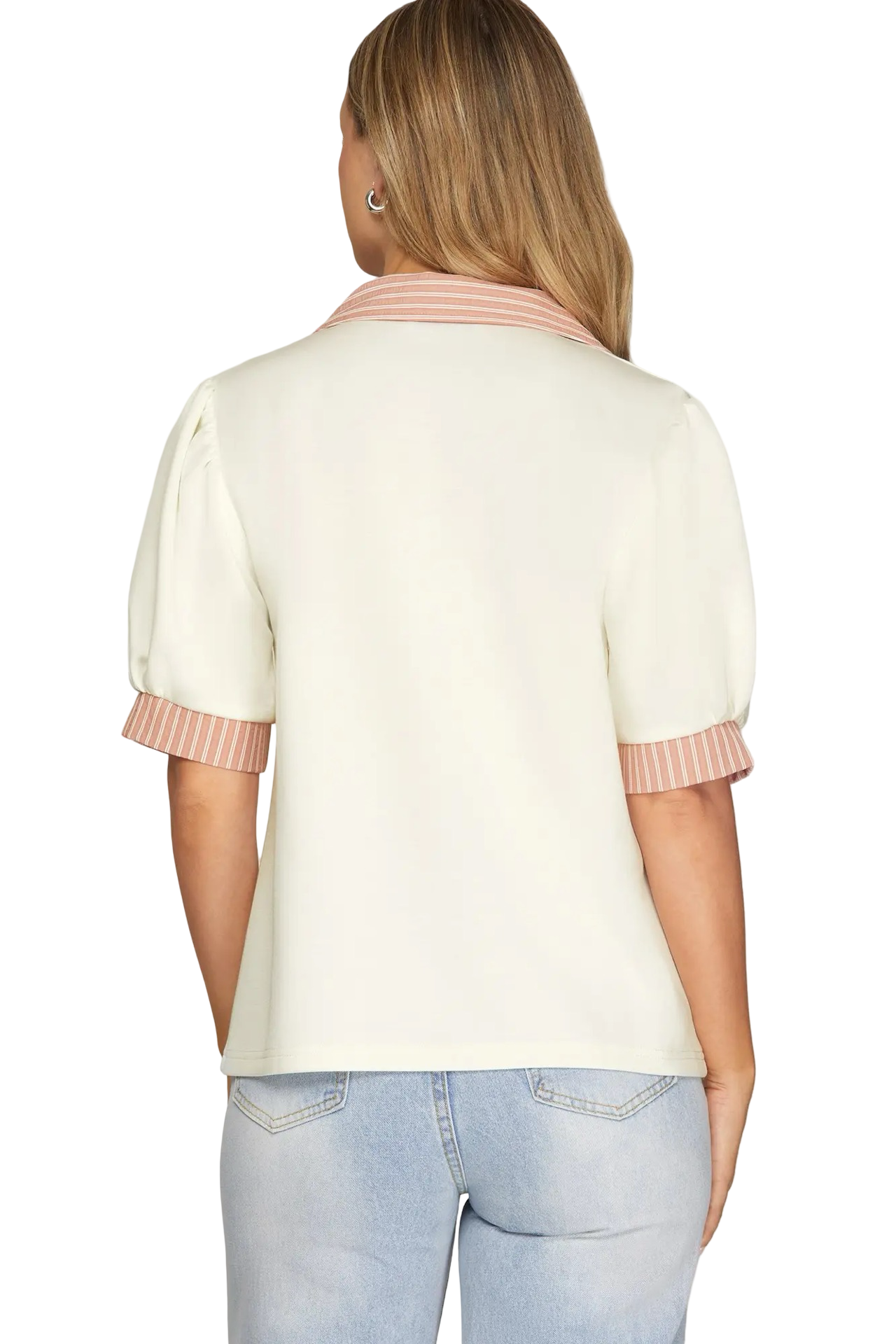 She+Sky Stripe Detail Short Sleeve Blouse Top