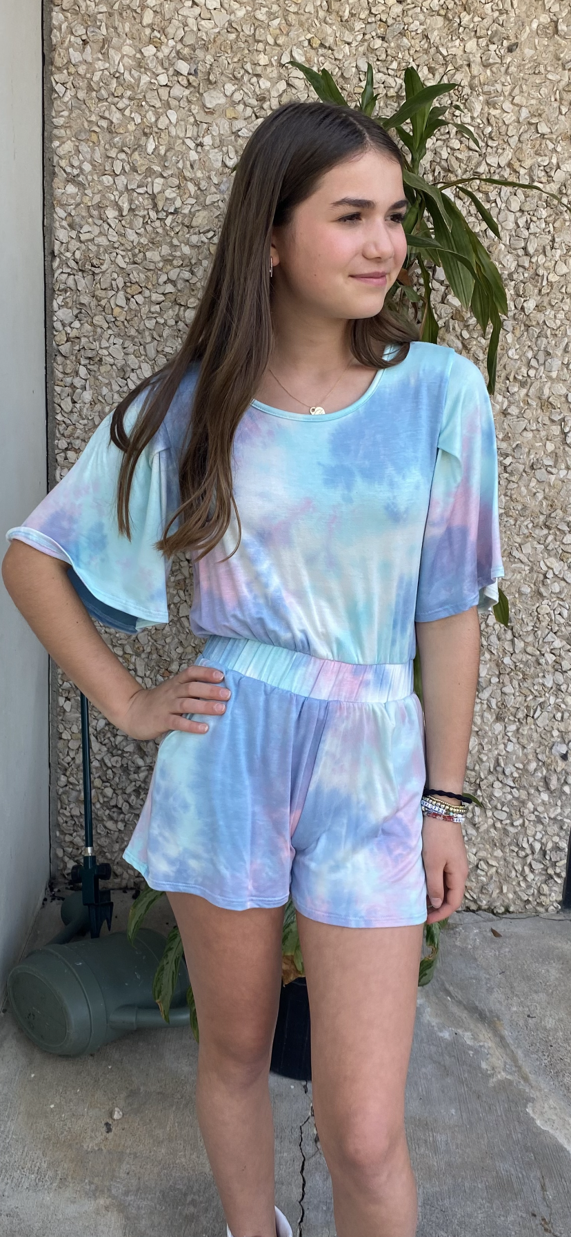 Girls- Erge Tie Dyed Terry Romper