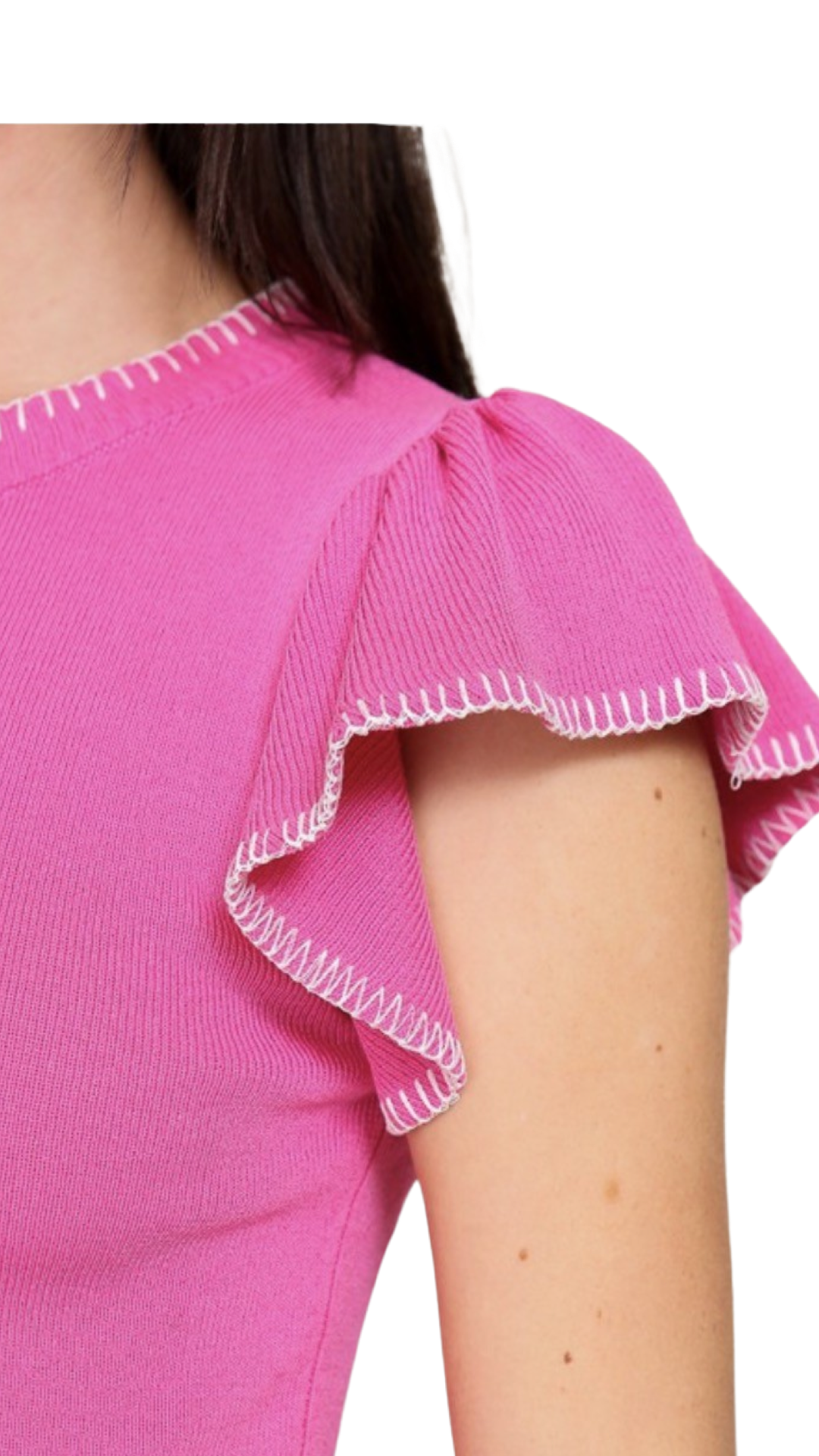 Apparel- Timing Round Neck Ruffle Sleeve Sweater Top