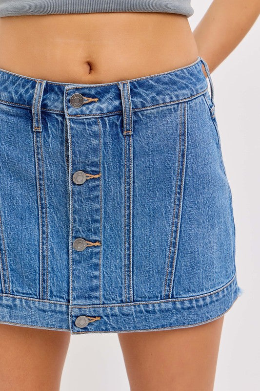 Apparel- Cello Button Front Mini Skirt Skort