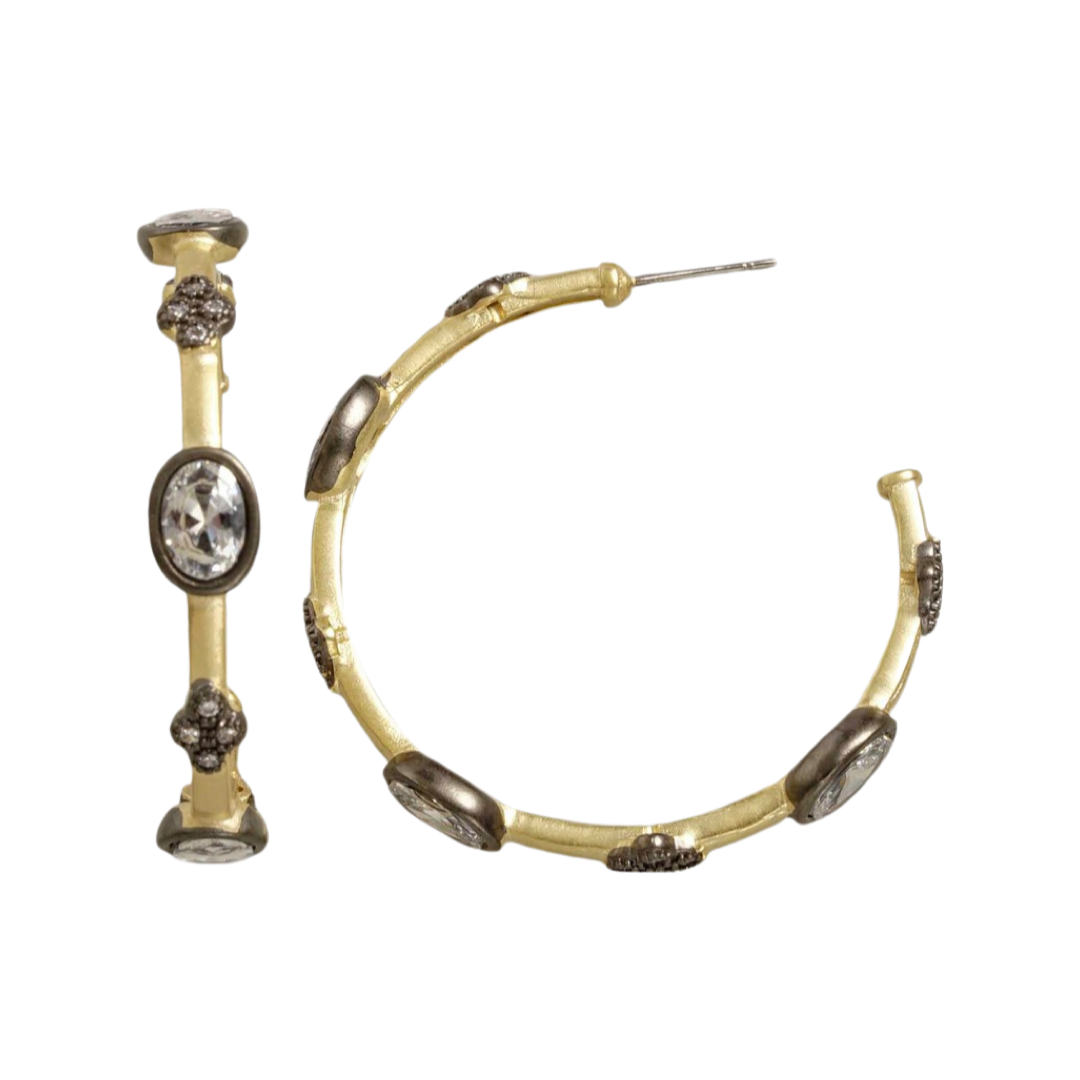 Earrings- M&E Bling Gold and Hematite With Topaz Hoops