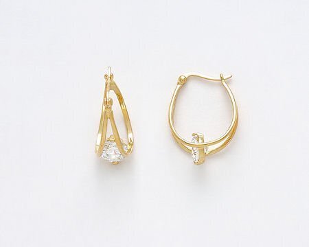 Earrings- M&E Bling Medium Cage Dangle Hoops With CZ