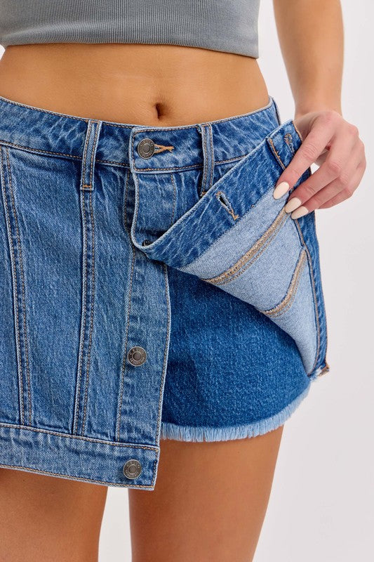 Apparel- Cello Button Front Mini Skirt Skort