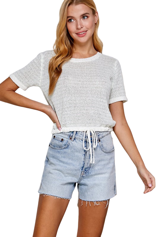 Apparel- Sweet Lemon Ditsy Floral Textured Striped Knit Top