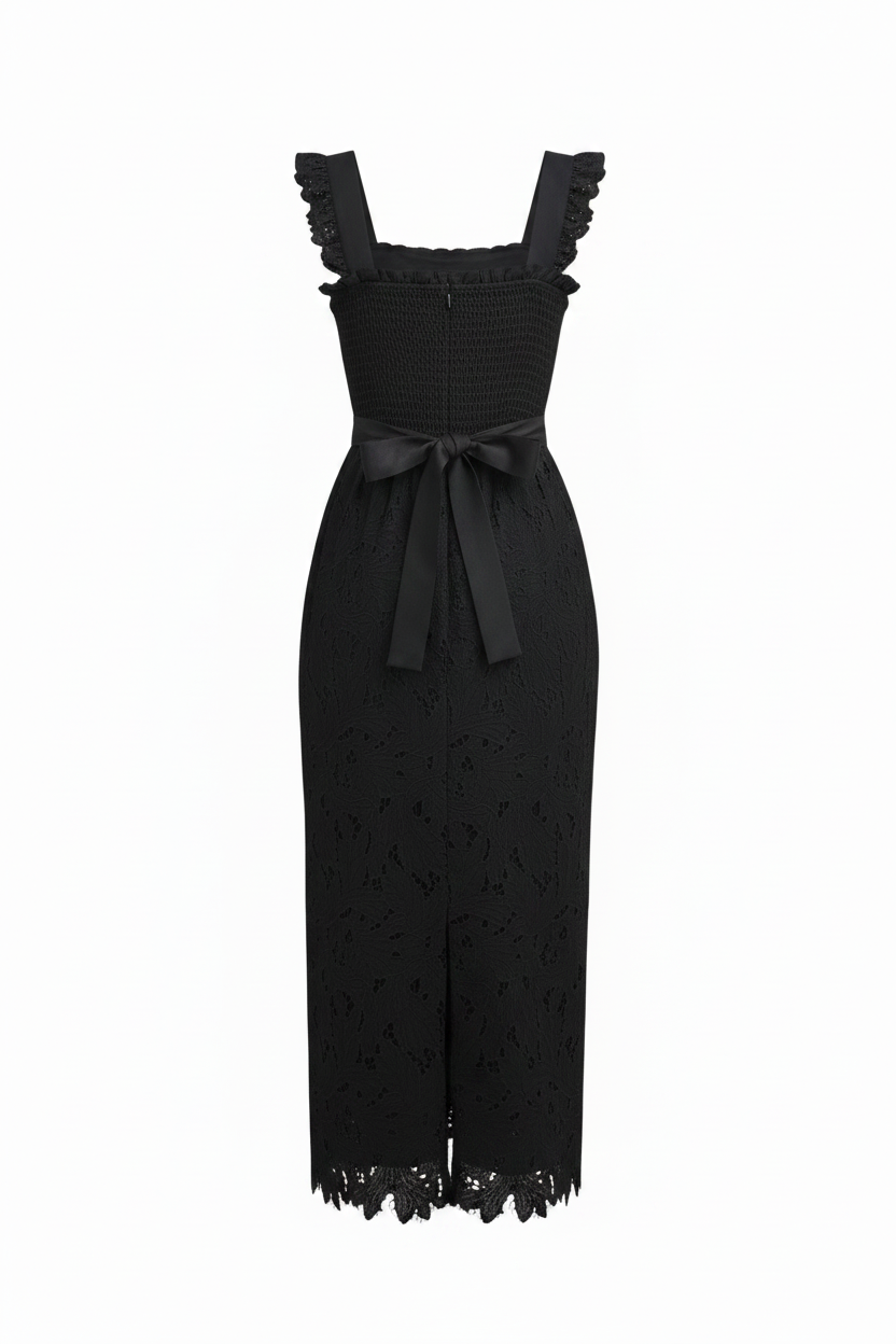 Mable Eyelet Lace Shoulder Tie Midi Dress