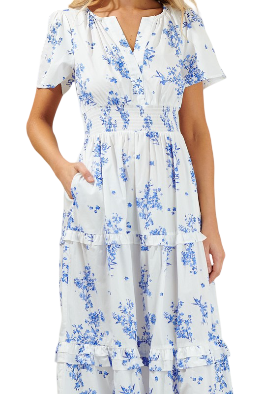 Apparel- Sugarlips Bestia Floral Palmer Poplin Tiered Maxi Dress