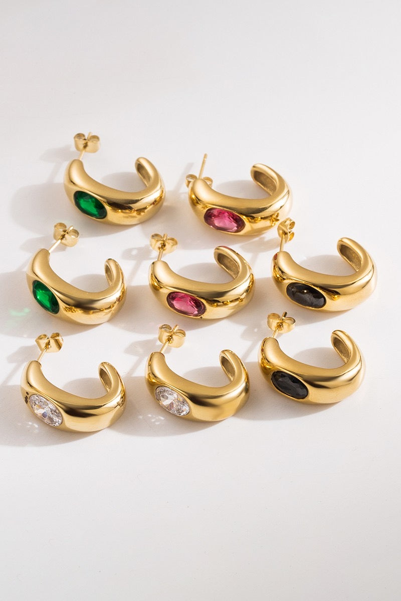 Earrings- M&E Bling Chunky Gold and Stone Hoops