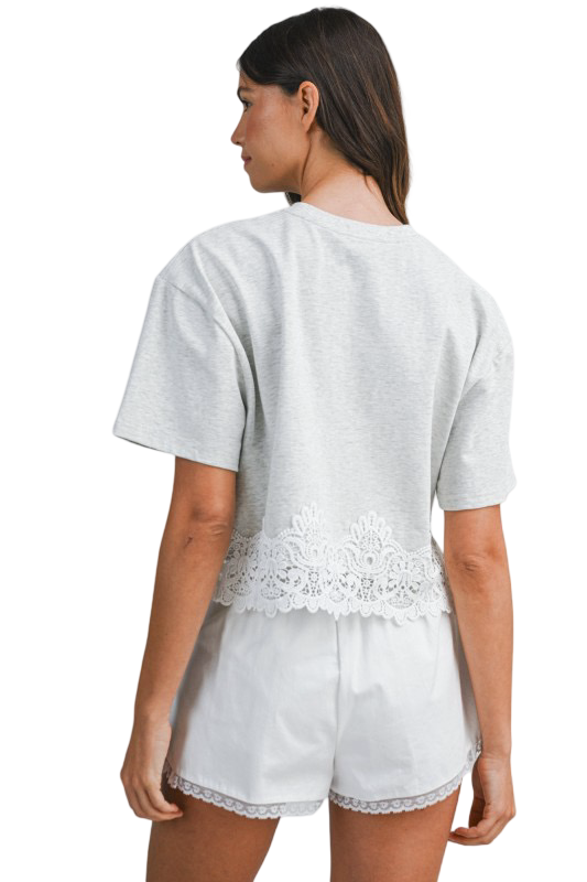 Apparel- Mable Eyelet High Waist Shorts with Lace Trim